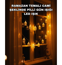 Ev Dekoru İçin Ramazan LED Işık Pilli Sıcak Sarı Cami Figürlü