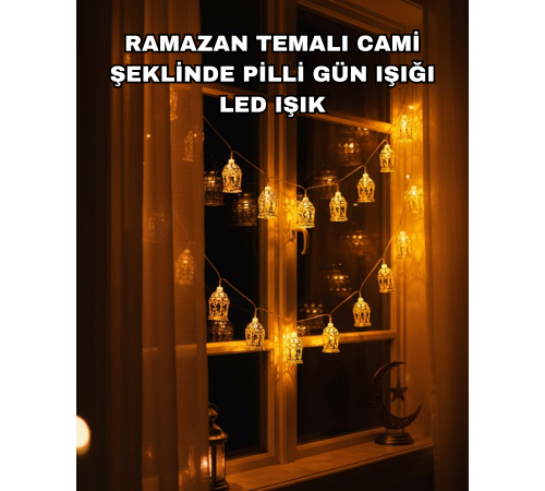 Ev Dekoru İçin Ramazan LED Işık Pilli Sıcak Sarı Cami Figürlü