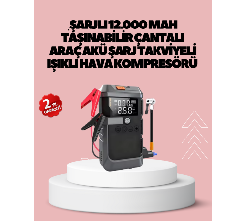 Araç İçin 4 Fonksiyonlu Akü Takviye ve Lastik Şişirme Cihazı
