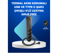 Akıllı Akım Dengelemeli 4’lü Çoklu Priz Type-C ve USB Çıkışlı