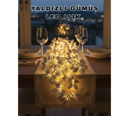 Yaprak Şekilli Gümüş LED Işık Pilli Dekoratif Aydınlatma