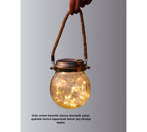 Güneş Enerjili Cam Sarkıt Bahçe Balkon Teras Aydınlatma 30 LED