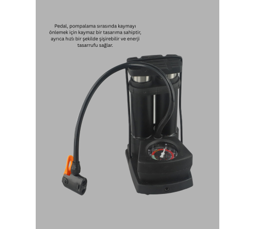 Basınç Saatli Ayak Pompası Bisiklet ve Araç Uyumlu