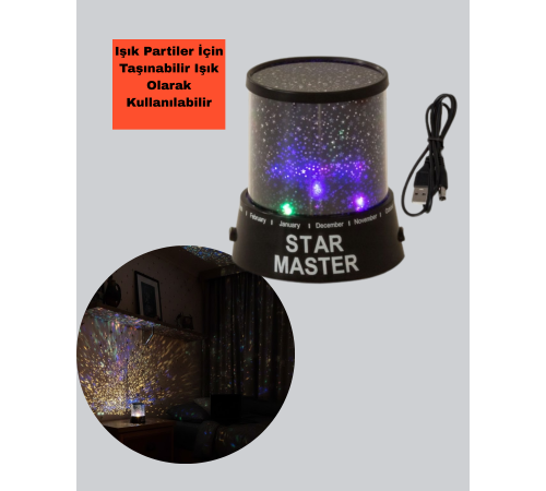 Galaxy Efektli LED Yıldız Projektör Renk Değiştirmeli Oda Aydınlatması