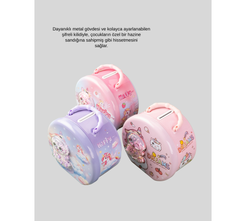 Şifreli Çocuk Para Kasası Metal Gövdeli Güvenli Kutu