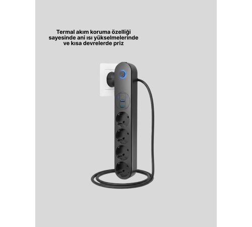 Akım Korumalı Çoklu Priz 4’lü 2 USB 1 Type-C 2500W Güçlü Tasarım