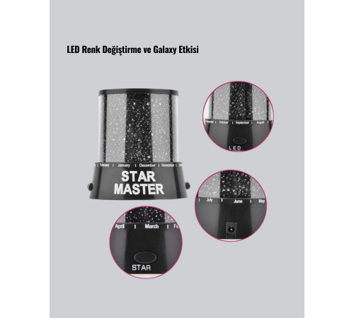 Galaxy Efektli LED Yıldız Projektör Renk Değiştirmeli Oda Aydınlatması
