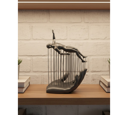 3D El Formlu İnsan Figürü Gri Soyut Tasarım Dekoratif Biblo