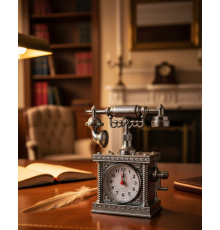 Vintage Telefon Tasarımlı Masa Saati ve Çalar Saat Dekoratif Model