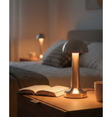 Mantar Masa Lambası Dokunmatik 3 Renk Işık Şarjlı Kablosuz Modern Krom Tasarım