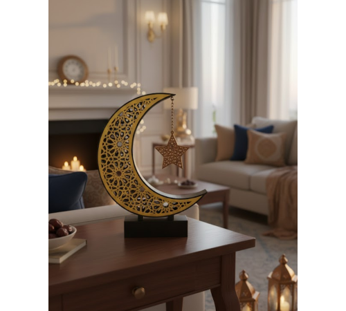 3D Hilal Yıldız Dekor 23x23 cm Ramazan Özel Masa Üstü Süs