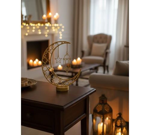 3D Hilal Cami Dekor 20x20 cm Özel Baskı Masa Üstü Süs