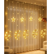 Hilal Yıldız Perde LED Işık 2 Modlu Sıcak Beyaz Dekoratif Aydınlatma