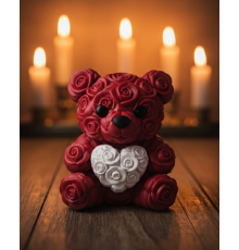 3D Kalp Ayıcık 10 cm Gül Detaylı Dekoratif Hediye Obje