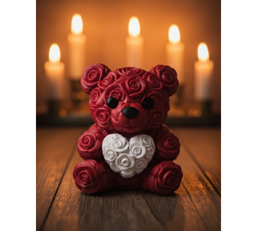 3D Kalp Ayıcık 10 cm Gül Detaylı Dekoratif Hediye Obje