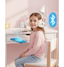 Peluş Tavşan Kulaklı Bluetooth Kulaklık Kablosuz Müzik ve TF Kart Destekli