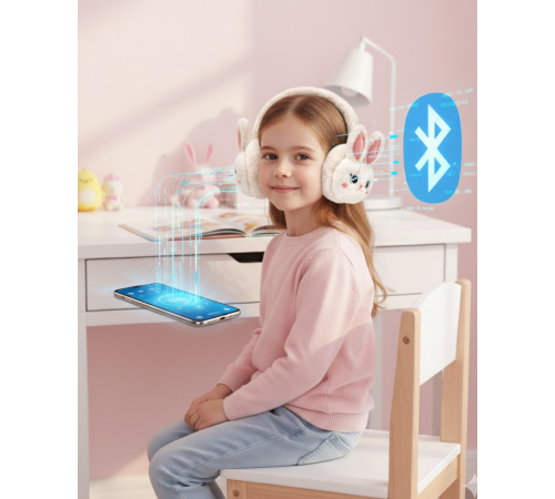 Peluş Tavşan Kulaklı Bluetooth Kulaklık Kablosuz Müzik ve TF Kart Destekli