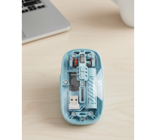 Bluetooth 5.2 ve 2.4G USB Kablosuz Mouse Pilli Mavi Tasarım