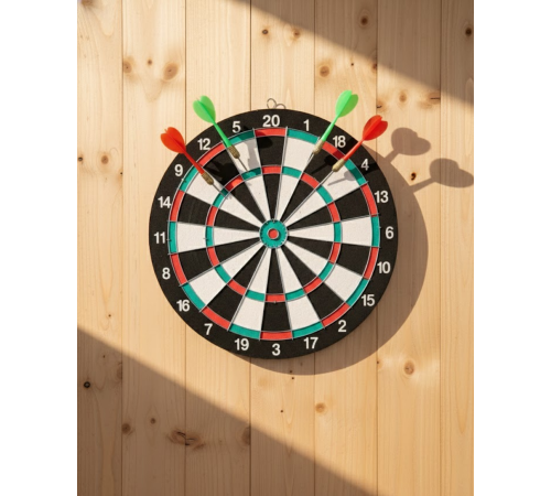 15 İnç Dart Tahtası 4 Metal Uçlu Dart Oku Dayanıklı Ahşap Gövde