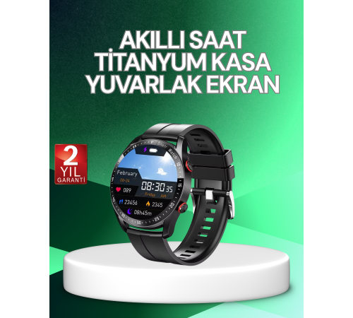 Akıllı Saat Titanyum Kasa Yuvarlak Ekran Alarm Uyku ve Sağlık Takibi Titreşimli