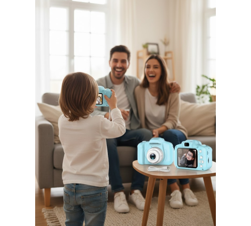 Mavi Mini Dijital Kamera HD Video Fotoğraf Çekimli USB Şarjlı Hafıza Kart Destekli