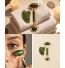 Yeşim Taşı Yüz Bakım Seti Çift Başlıklı Roller ve Gua Sha