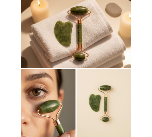 Yeşim Taşı Yüz Bakım Seti Çift Başlıklı Roller ve Gua Sha