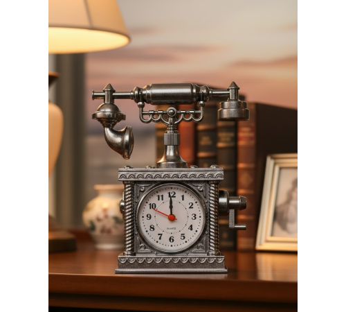 Retro Telefon Görünümlü Çalar Saat Masa ve Raf Dekoru