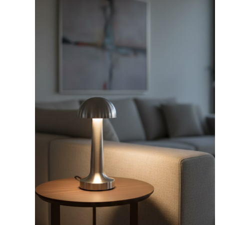 Dokunmatik Mantar Masa Lambası 3 Modlu Işık Şarjlı Kablosuz LED Krom Gövde