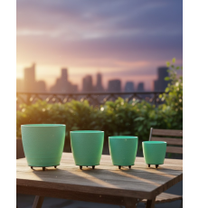 4’lü 3D Mint Yeşil Saksı Seti Modern Tasarım Dekoratif Ayaklı Vazo