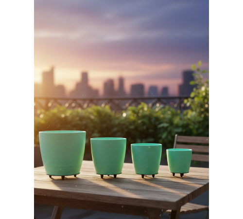 4’lü 3D Mint Yeşil Saksı Seti Modern Tasarım Dekoratif Ayaklı Vazo