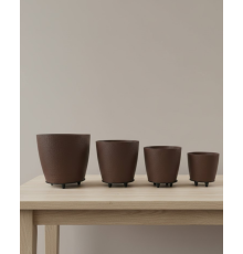 4’lü 3D Kahve Tonlu Ayaklı Saksı Seti Modern Dekoratif Vazo Takımı