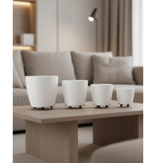 4’lü 3D Beyaz Ayaklı Saksı Seti Modern Minimal Dekoratif Vazo