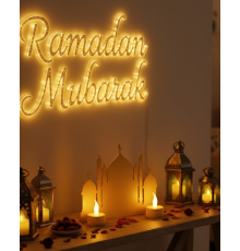 3D Cami Siluet Dekor 2 Pilli Mum Dahil Ramazan Masa Üstü