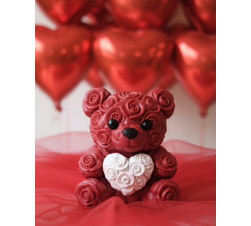 3D Baskı Kalpli Ayıcık 10cm Romantik Masaüstü Dekor