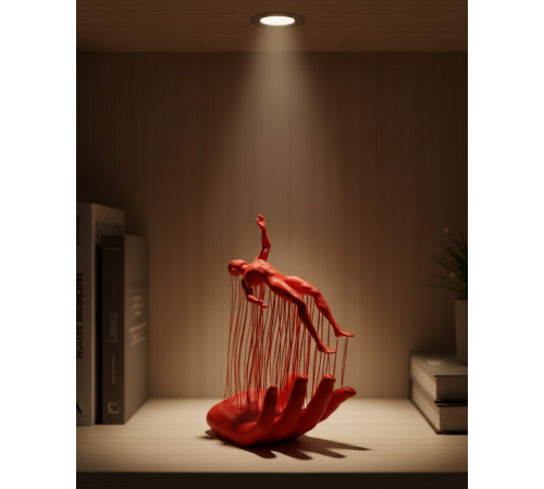 3D El Üzerinde İnsan Figürü Kırmızı Sanatsal Masa Üstü Dekor 12x18 cm
