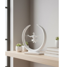 3D Zen Heykeli Beyaz Ay İçinde Meditasyon Figürü Dekoratif Obje