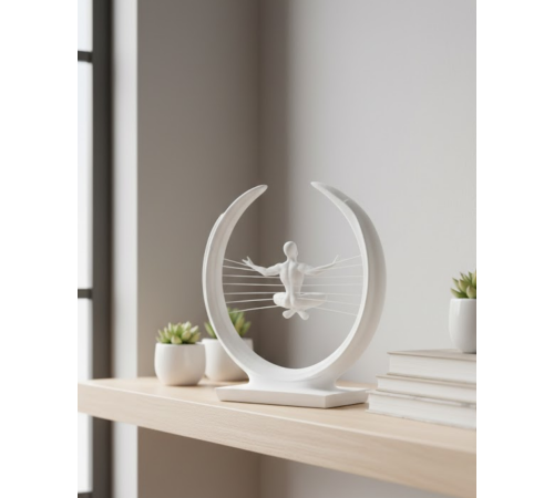 3D Zen Heykeli Beyaz Ay İçinde Meditasyon Figürü Dekoratif Obje
