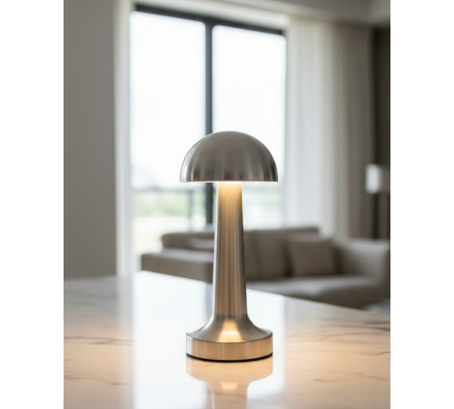 Krom Mantar Masa Lambası Dokunmatik 3 Renk LED Şarjlı Taşınabilir Gece Lambası