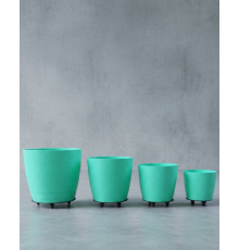 4’lü 3D Yeşil Dekoratif Saksı Takımı Ayaklı Modern Vazo Seti