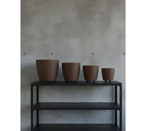 4’lü 3D Modern Kahverengi Vazo Seti Ayaklı Dekoratif Saksı Takımı