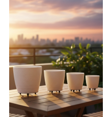 4’lü 3D Modern Beyaz Vazo Takımı Ayaklı Dekoratif Saksı Seti