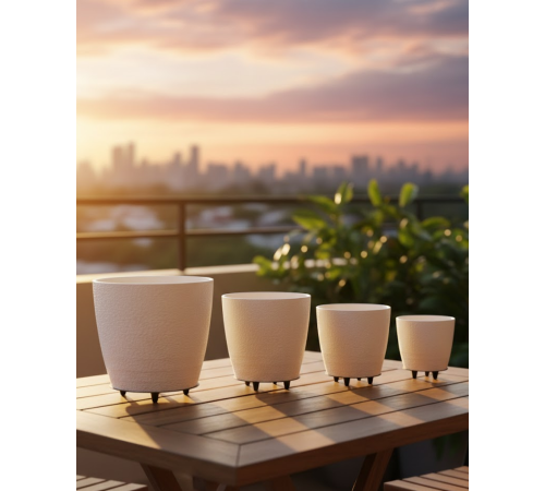 4’lü 3D Modern Beyaz Vazo Takımı Ayaklı Dekoratif Saksı Seti