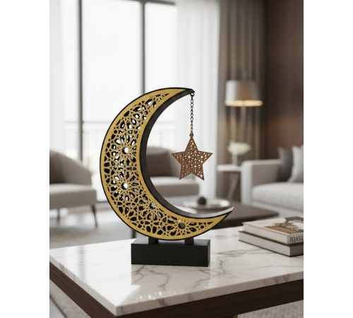 3D Hilal Yıldız Masa Üstü Dekor 23x23 cm Ramazan Konsept Tasarım