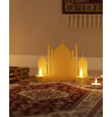 3D LED Mumlu Cami Dekorasyonu 2 Adet Pilli Mum Hediyeli