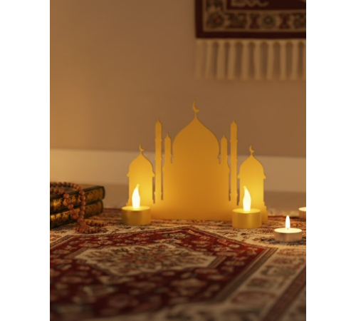 3D LED Mumlu Cami Dekorasyonu 2 Adet Pilli Mum Hediyeli