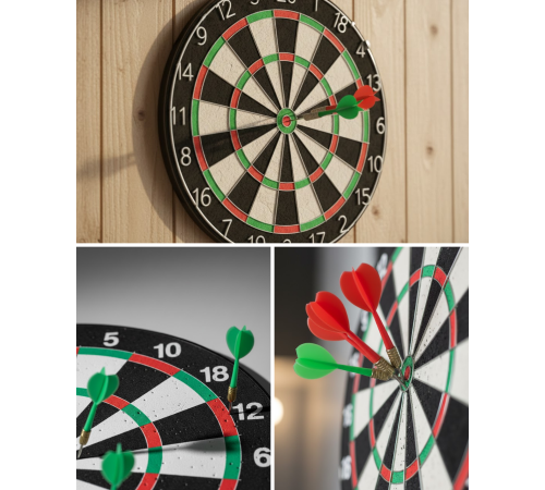 Kaliteli Ahşap Dart Tahtası 12 İnç 4 Adet Metal İğne Uçlu Ok