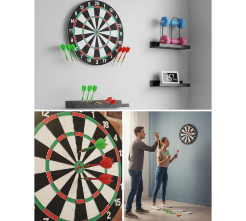 Şık Tasarımlı 15 İnç Dart Tahtası Metal Uçlu 4 Ok Seti