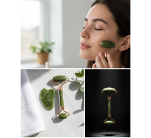 Doğal Yeşim Roller ve Gua Sha Yüz Şekillendirme Seti
