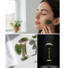 Doğal Yeşim Roller ve Gua Sha Yüz Şekillendirme Seti